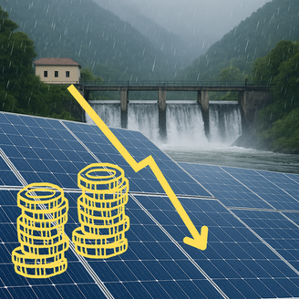Hidroelectrica y paneles solares con lluvia