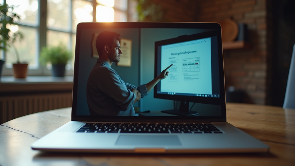 Close-up view of a laptop screen showing a storytelling presentation