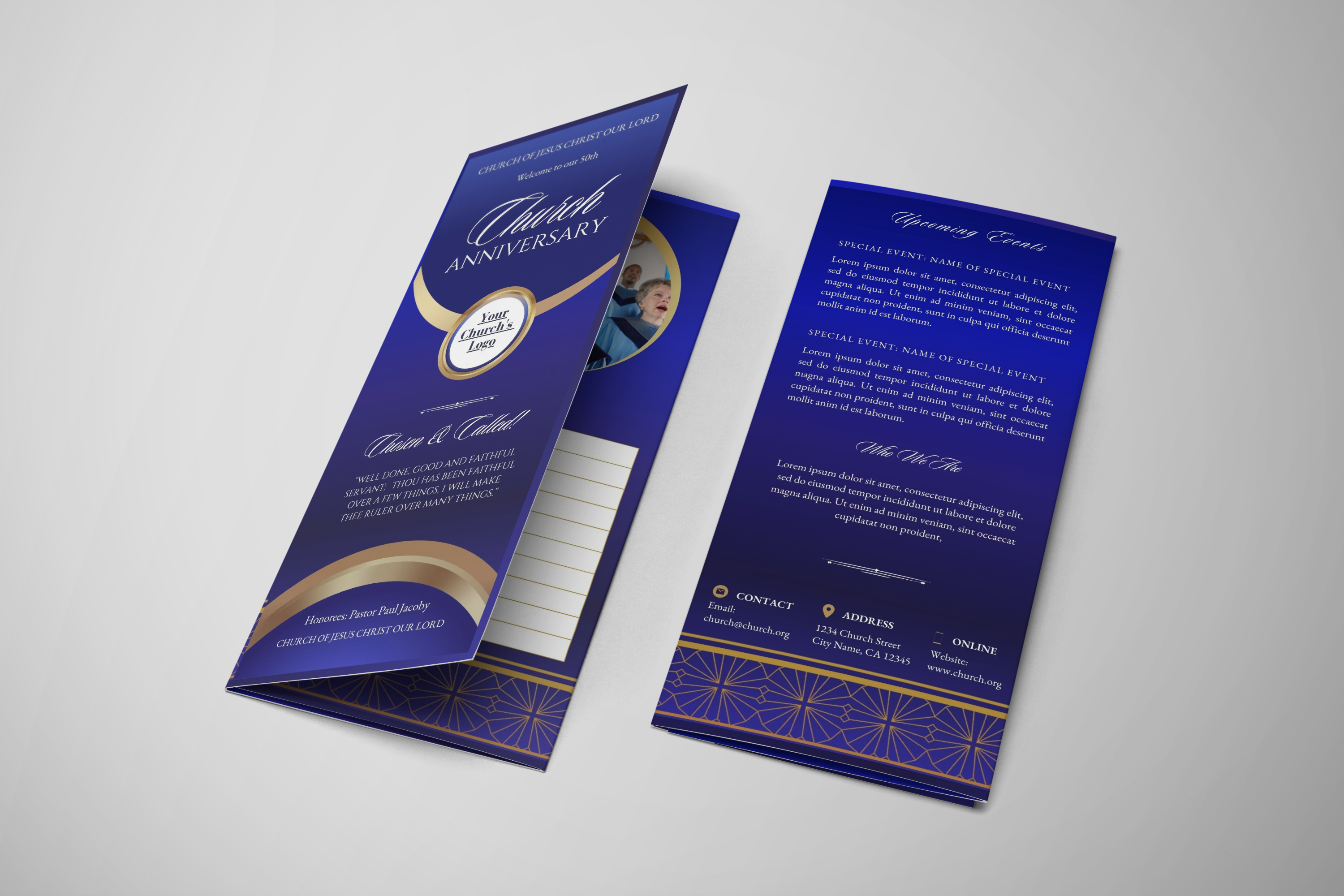 Blue Gold Pastor Appreciation Church Trifold Program