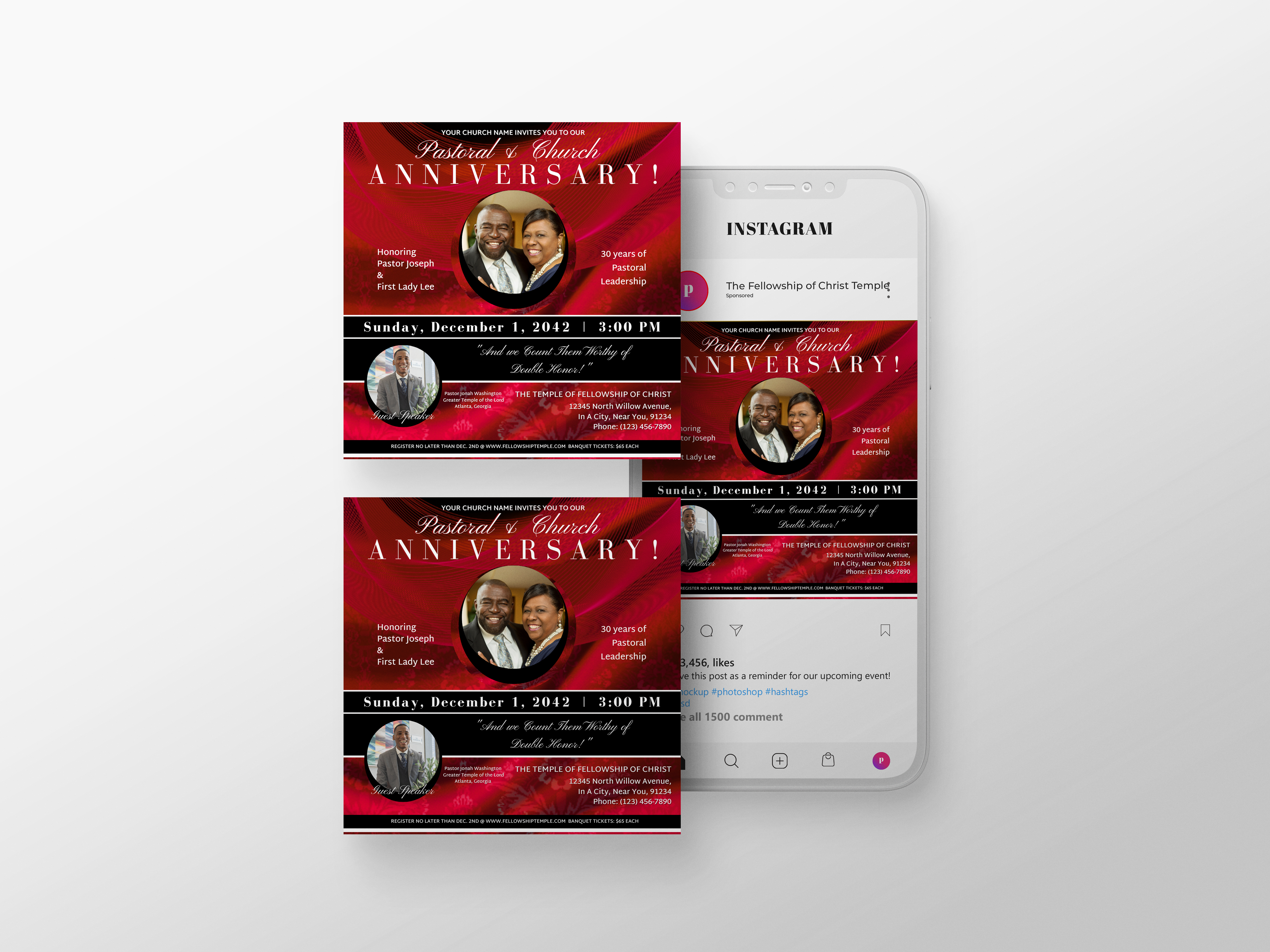 Red & Black Church Anniversary Flyer Social Post