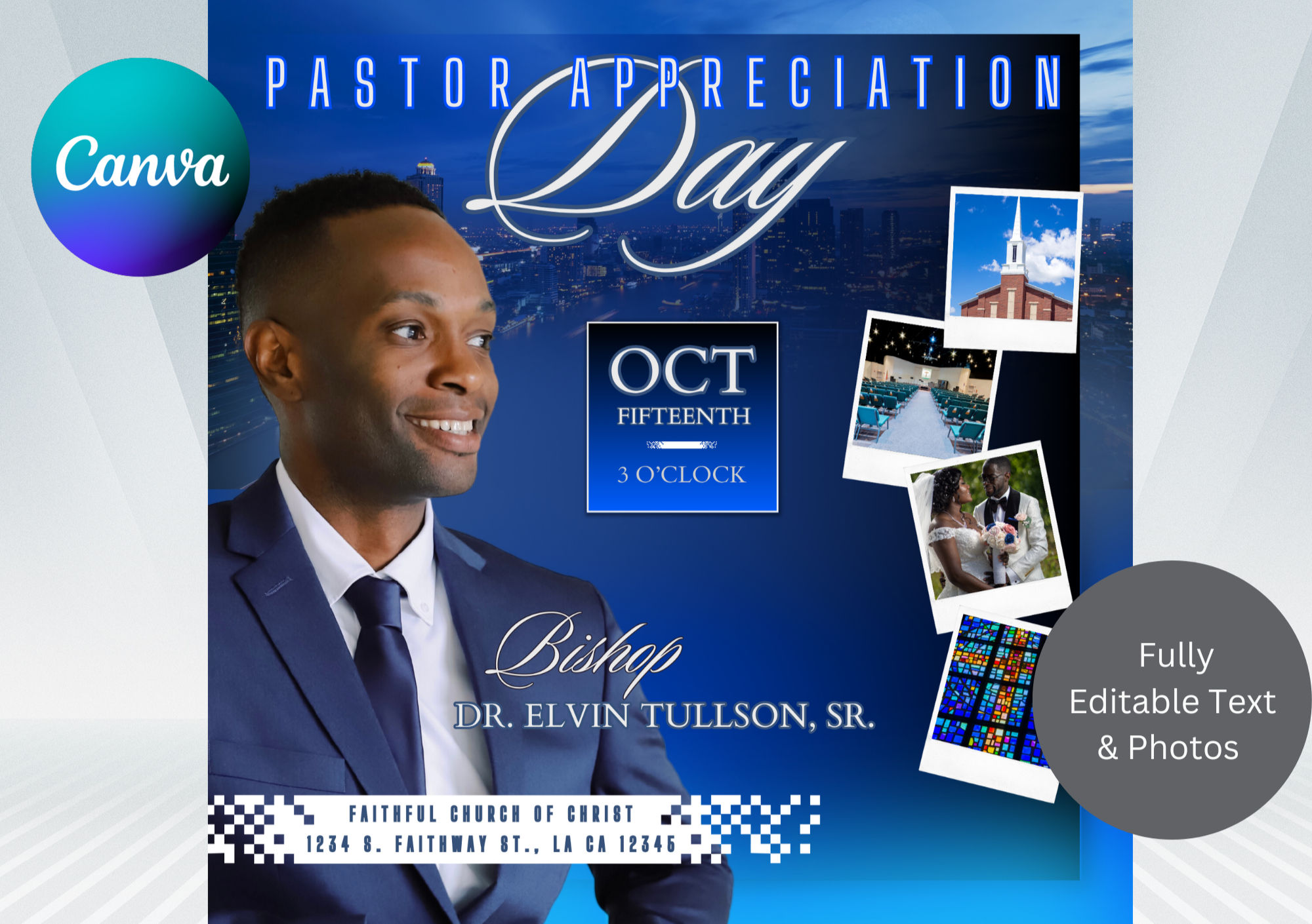 Blue Pastor Appreciation Day Invitation Social Post