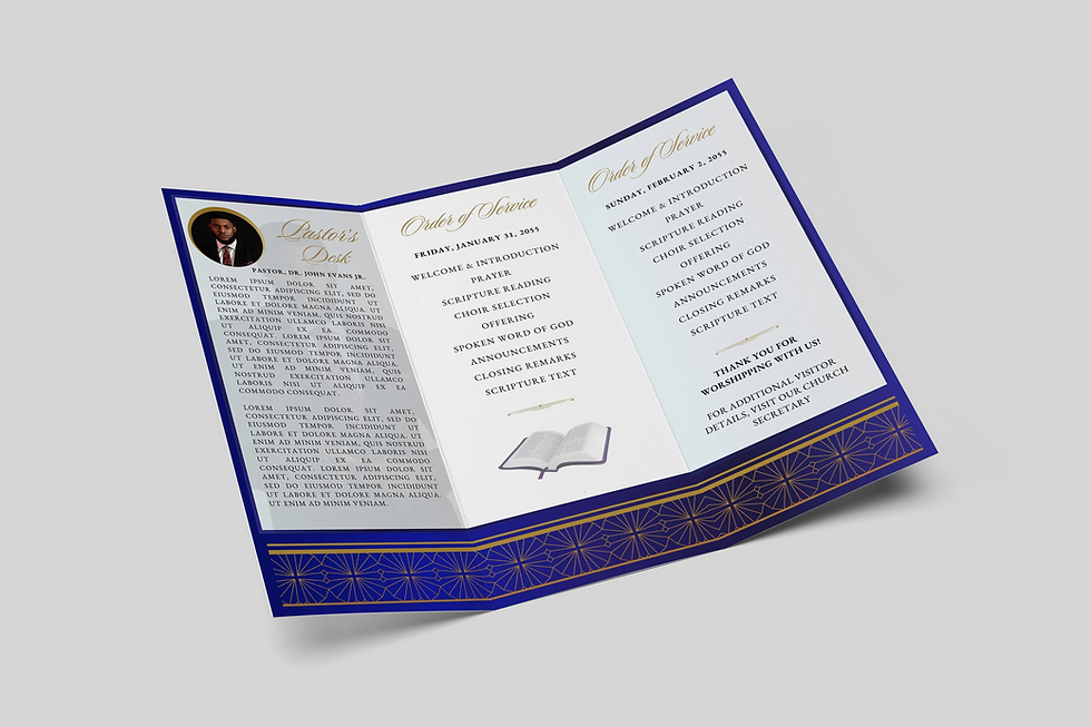 Thumbnail: Blue Gold Pastor Appreciation Church Trifold Program