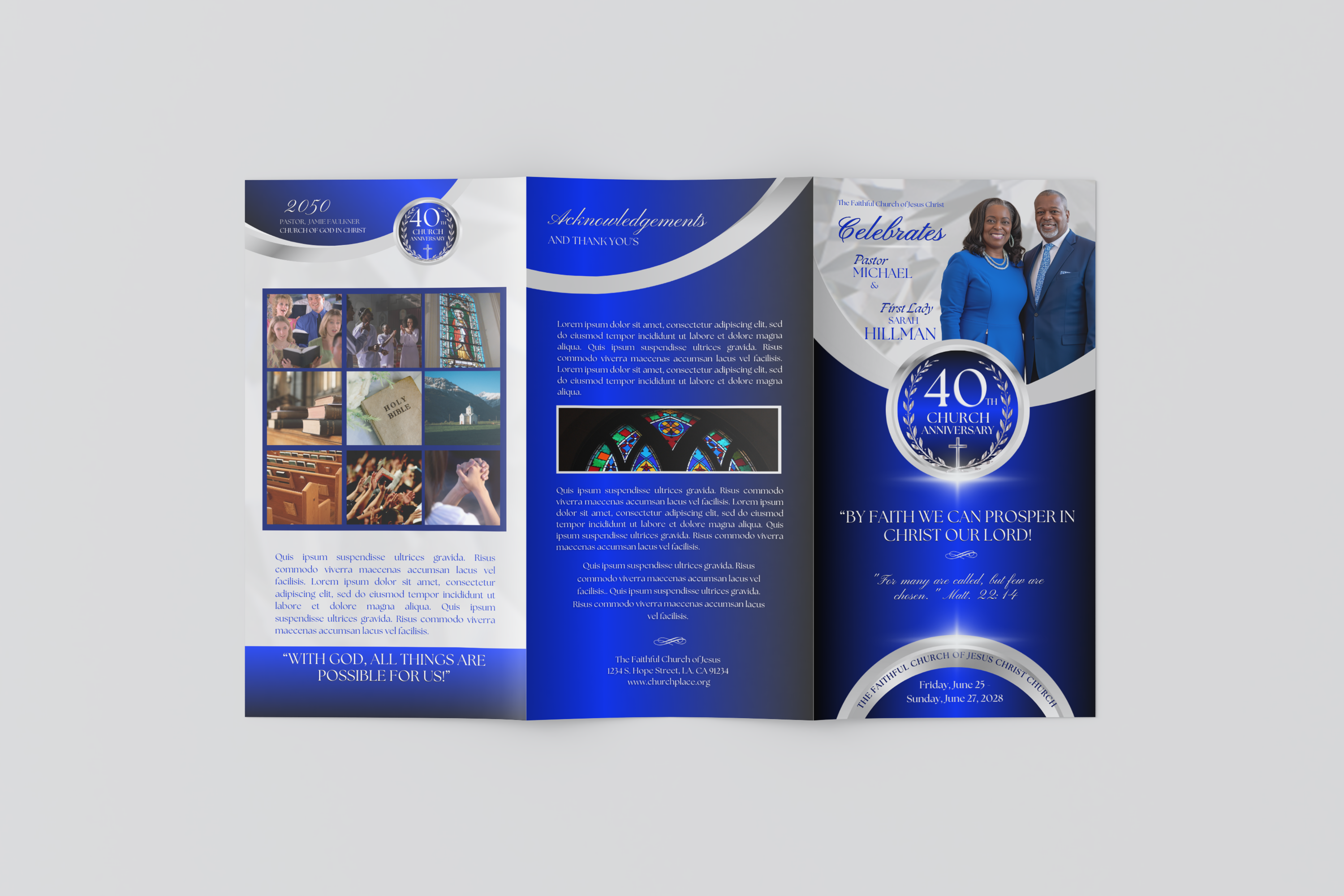 Blue & Silver Church Anniversary Program Template - Trifold