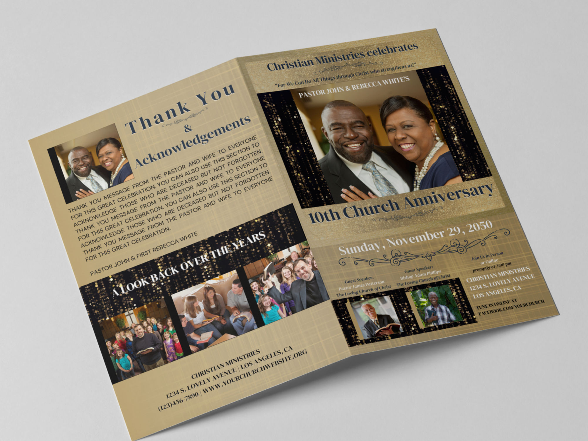 Pastor Appreciation /Church Anniversary Editable Template - Luxurious Gold Black