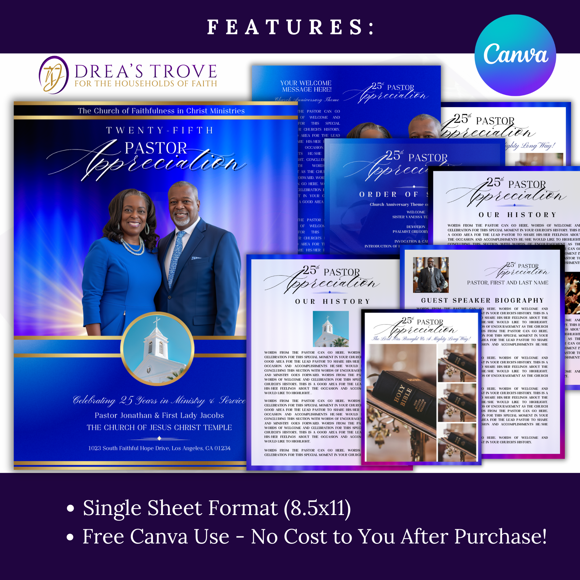 Vibrant Blue Pastor Appreciation Program