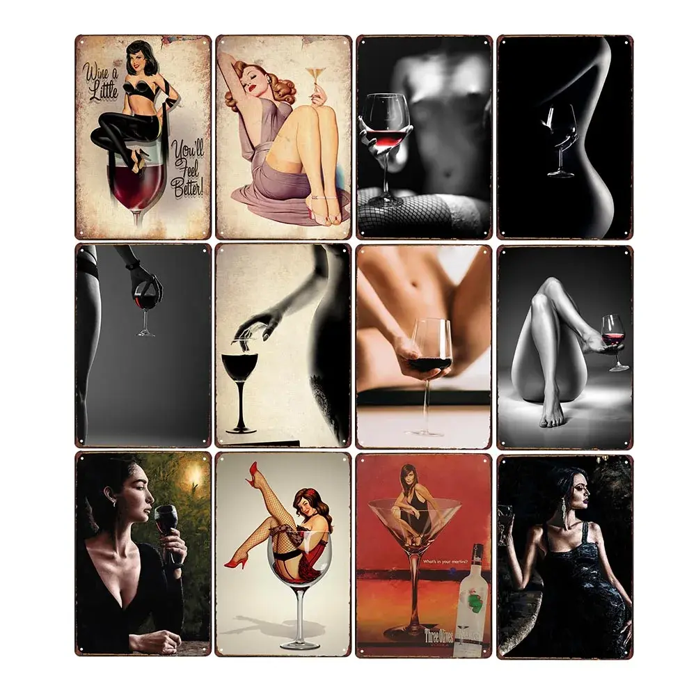 Red Wine Tin Painting Iron Men Sexy Women Vintage Poster