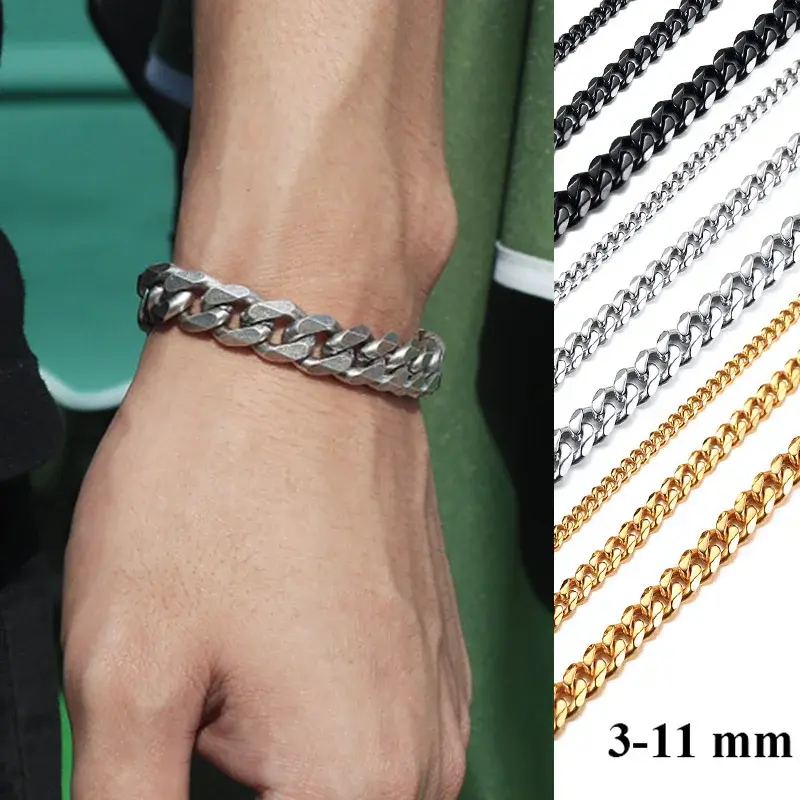 Miniature : Bracelet avec chaîne à maillons cubains larges