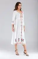 Thumbnail: Embroidered Ukrainian Midi Dress – Boho Lace‑Up Ethnic Floral Outfit