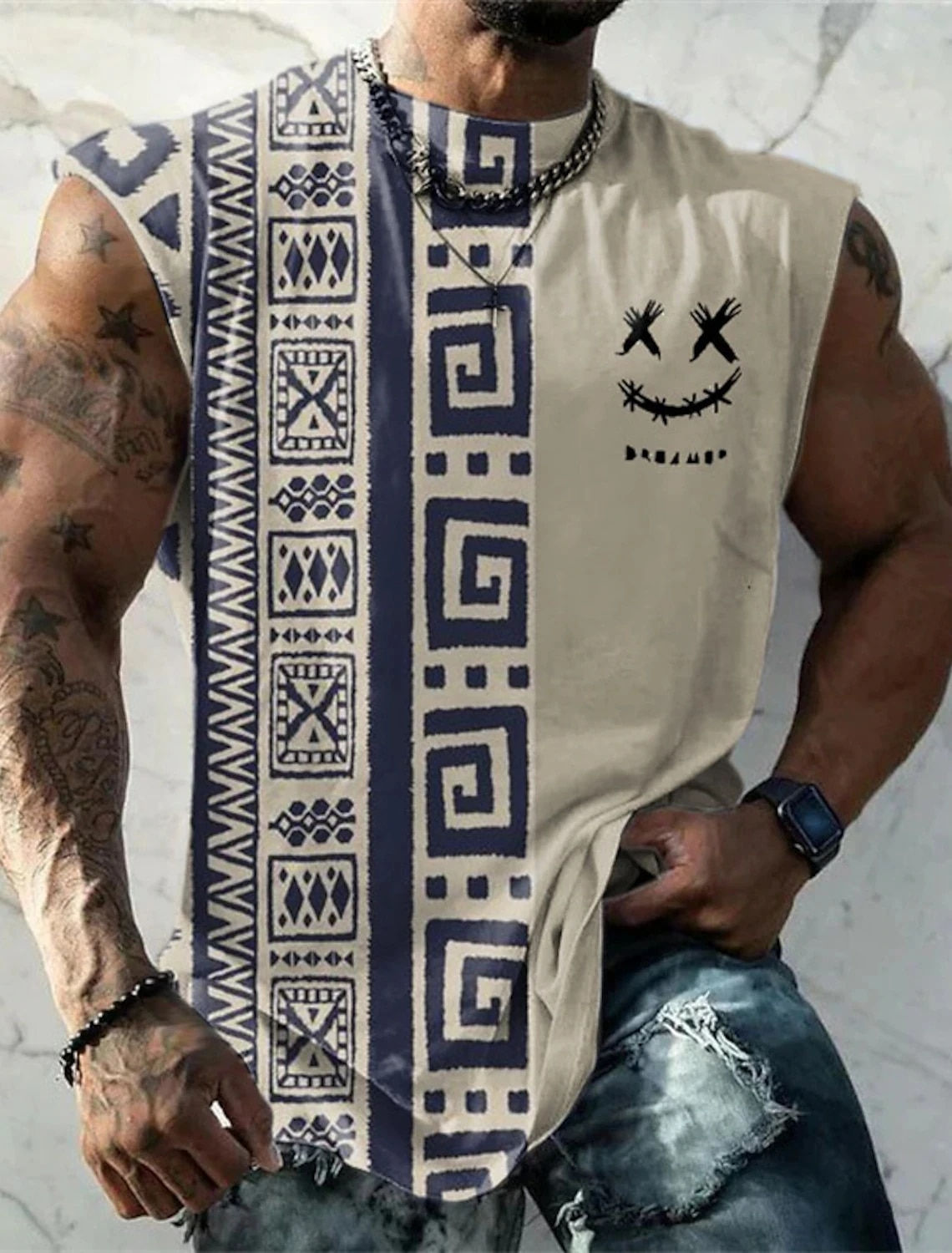 T-shirt tribal sans manches