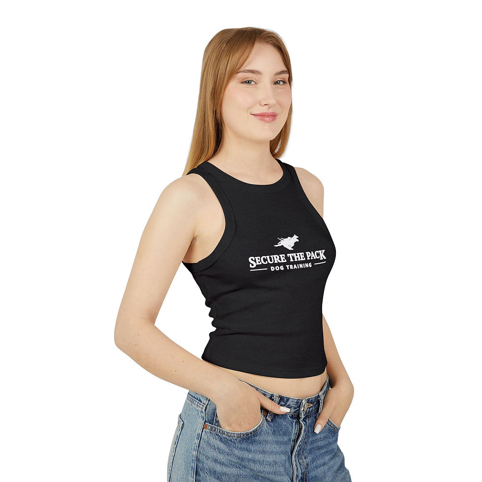 Thumbnail: Secure The Pack Racer Tank Top — Dog Training Logo Crop Tank