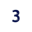 Number 3, navy blue, 3d glossy, plain background