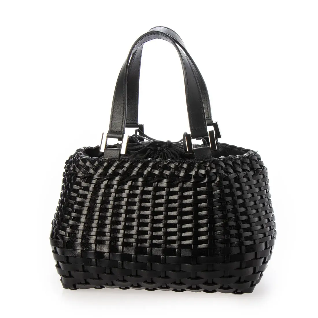 黑色水牛皮漸層編織束口包