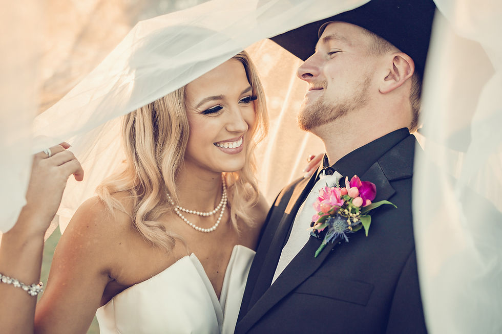 High angle view of a couple bathed in warm golden hour light