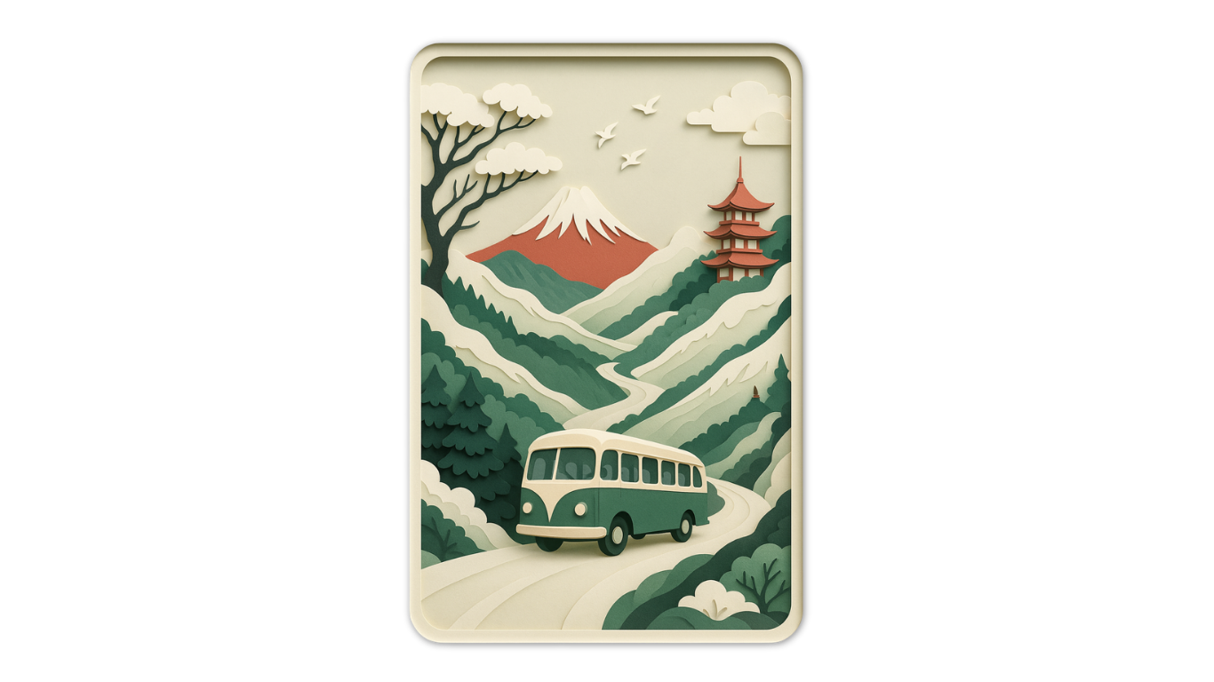 Papercut art of bas driving with japanese background