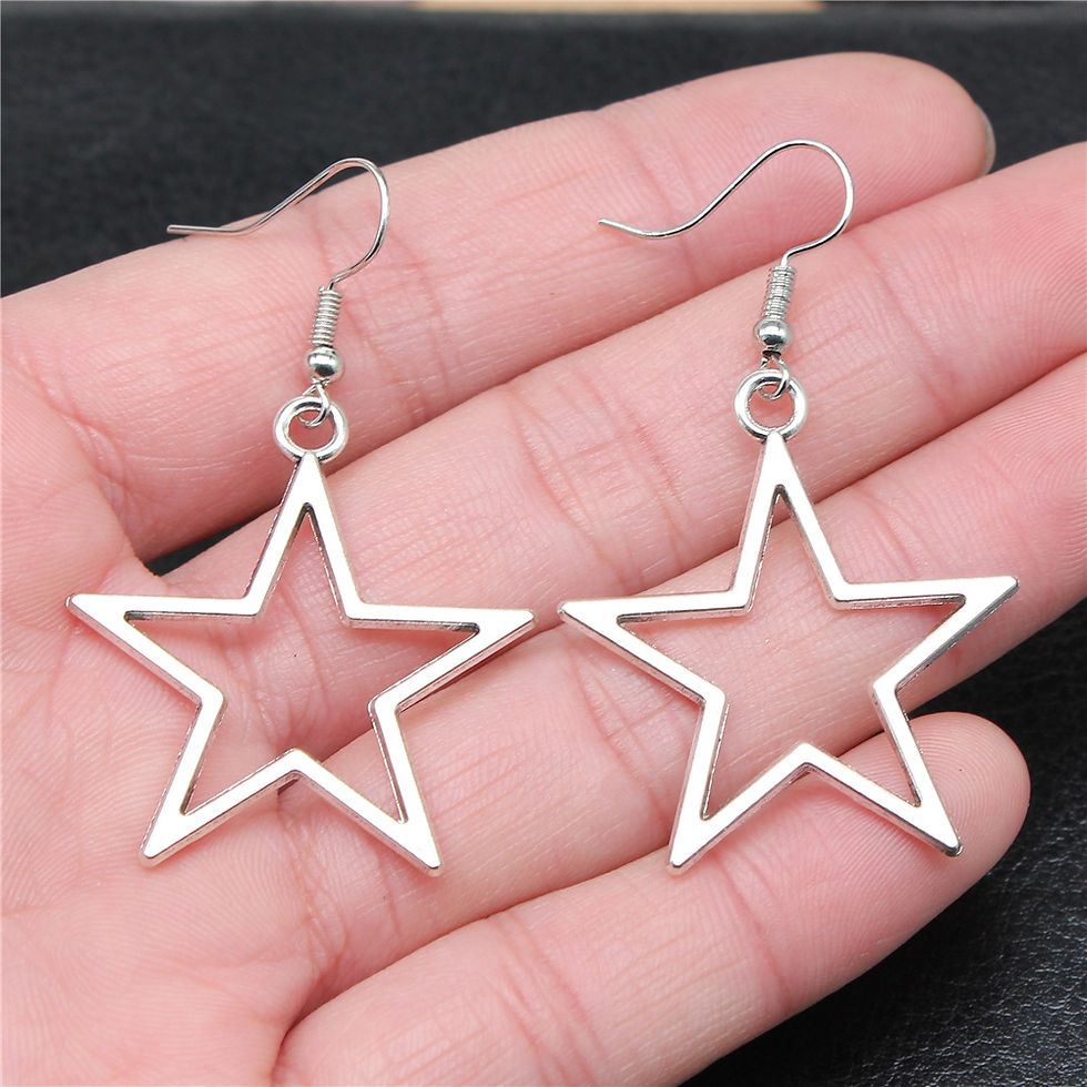 Thumbnail: Fashion Handmade Simple Design Antique Silver Color Hollow Star Pendant Earrings