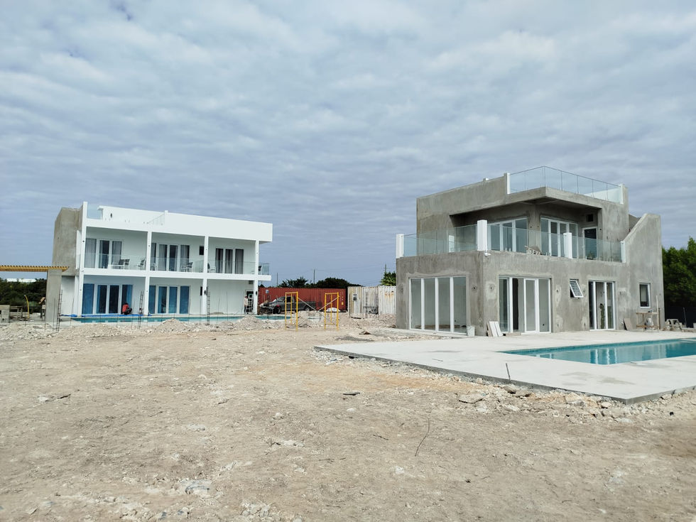 Foundation work during ongoing villa construction project