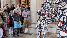 A capsule performance of Jean Dubuffet's Coucou Bazar outside the Pace gallery on Friday, part of the inaugural London Gallery Weekend. Jean Dubuffet/Artists Rights Society (ARS), New York/ADAGP, Paris; Jeremie Souteyrat for The New York Times