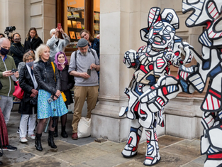A capsule performance of Jean Dubuffet's Coucou Bazar outside the Pace gallery on Friday, part of the inaugural London Gallery Weekend. Jean Dubuffet/Artists Rights Society (ARS), New York/ADAGP, Paris; Jeremie Souteyrat for The New York Times