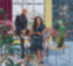 Njideka Akunyili Crosby’s “The Obamas: Springing Forth” (2026) is displayed in the lobby of the new Barack Obama Presidential Center in Chicago.