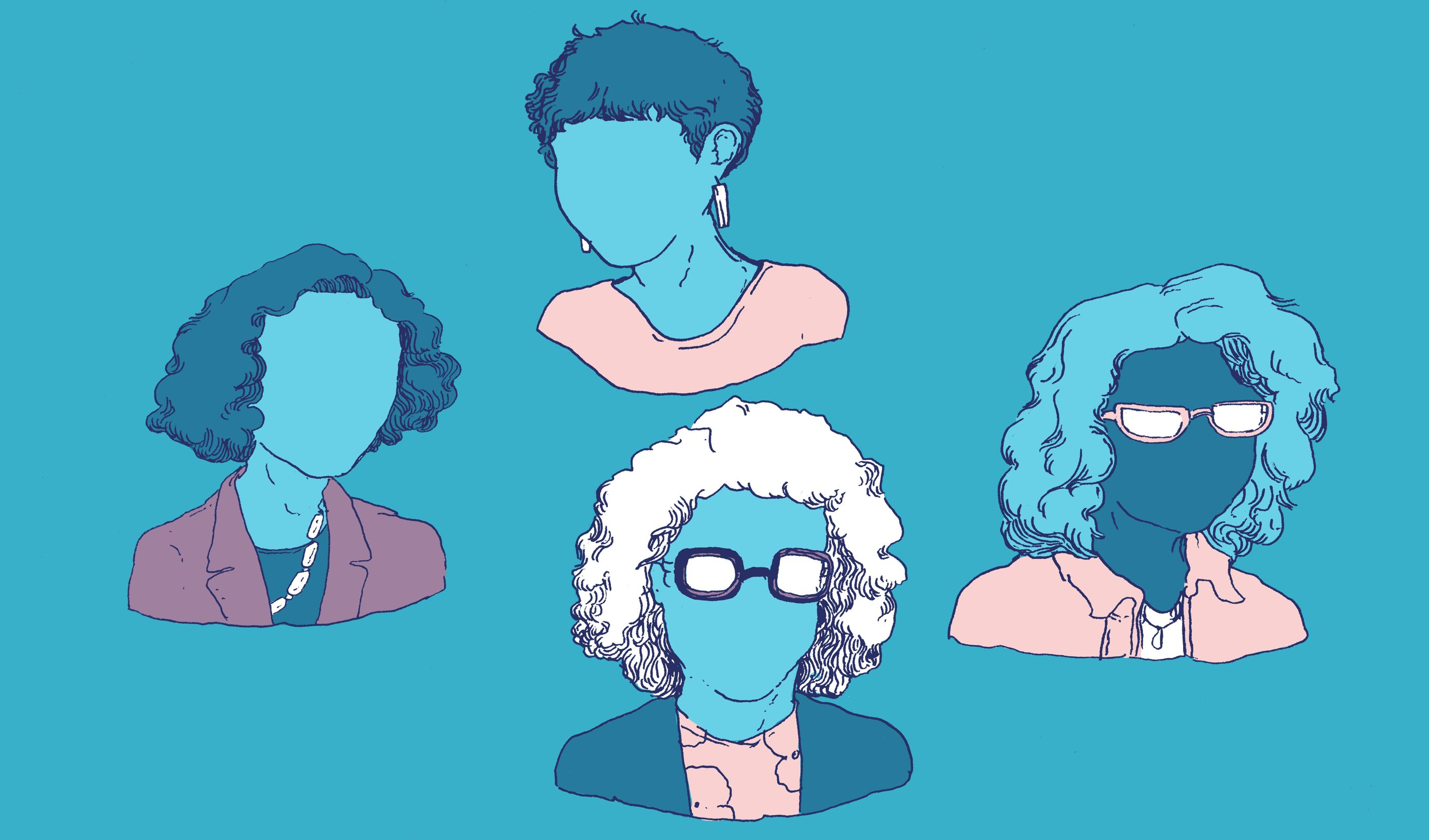 Illustration by Gwen Stok of four women scholars.