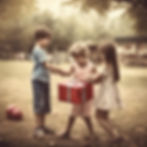 a realistic picture of Children recieving a gift on a playgound.jpg