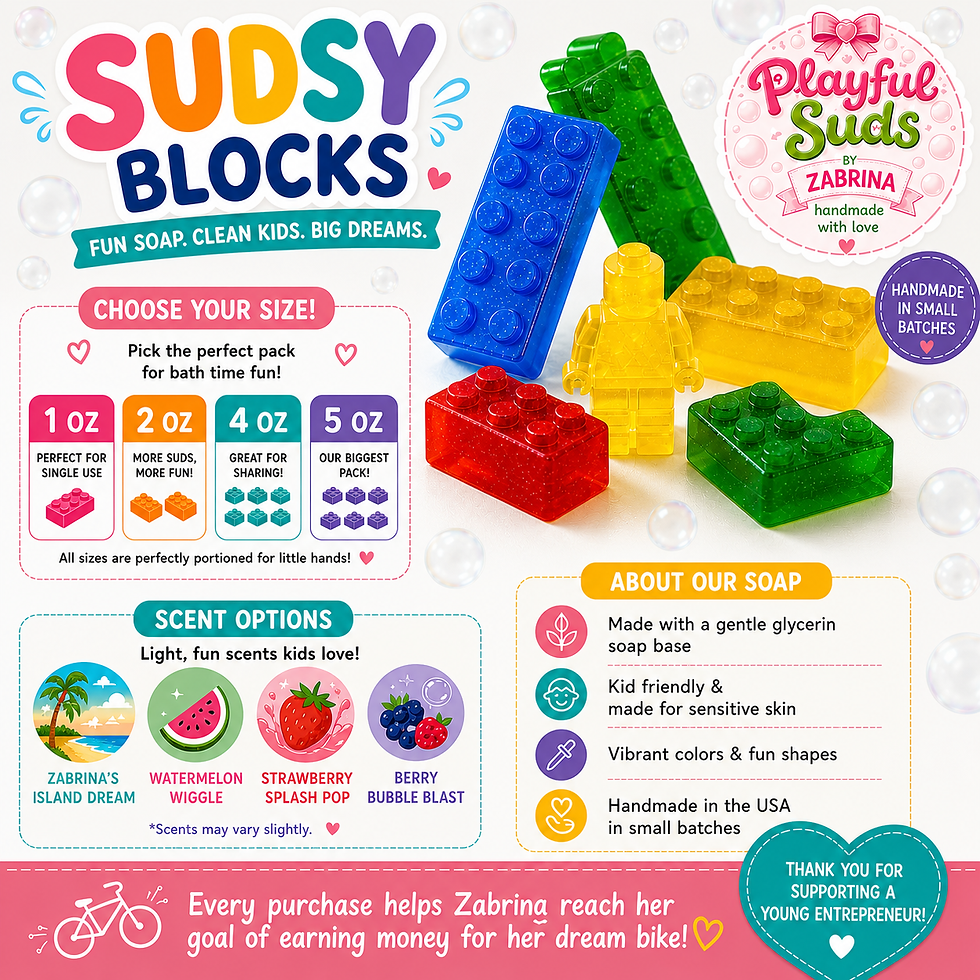 Thumbnail: Sudsy Blocks™ Kids Soap | Fun Buildable Bath Soap | Handmade Playful Suds by Zab