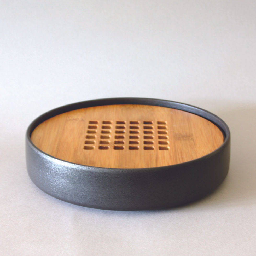 Circle Tea Boat, Ceramic & Bamboo, Black (L)