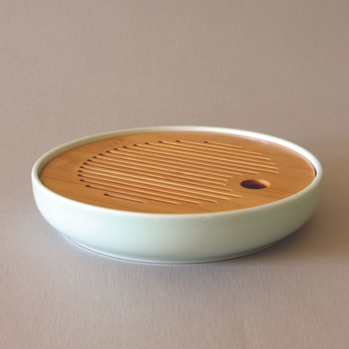 Circle Tea Boat, Ceramic & Bamboo, Celadon (S)