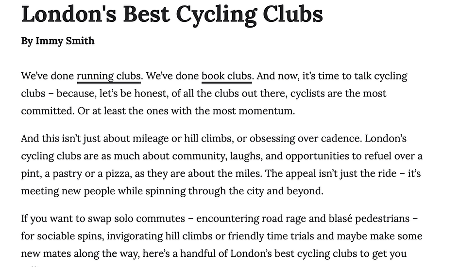 Extract from Nudge Magazine Best London Cycling Clubs December 2025