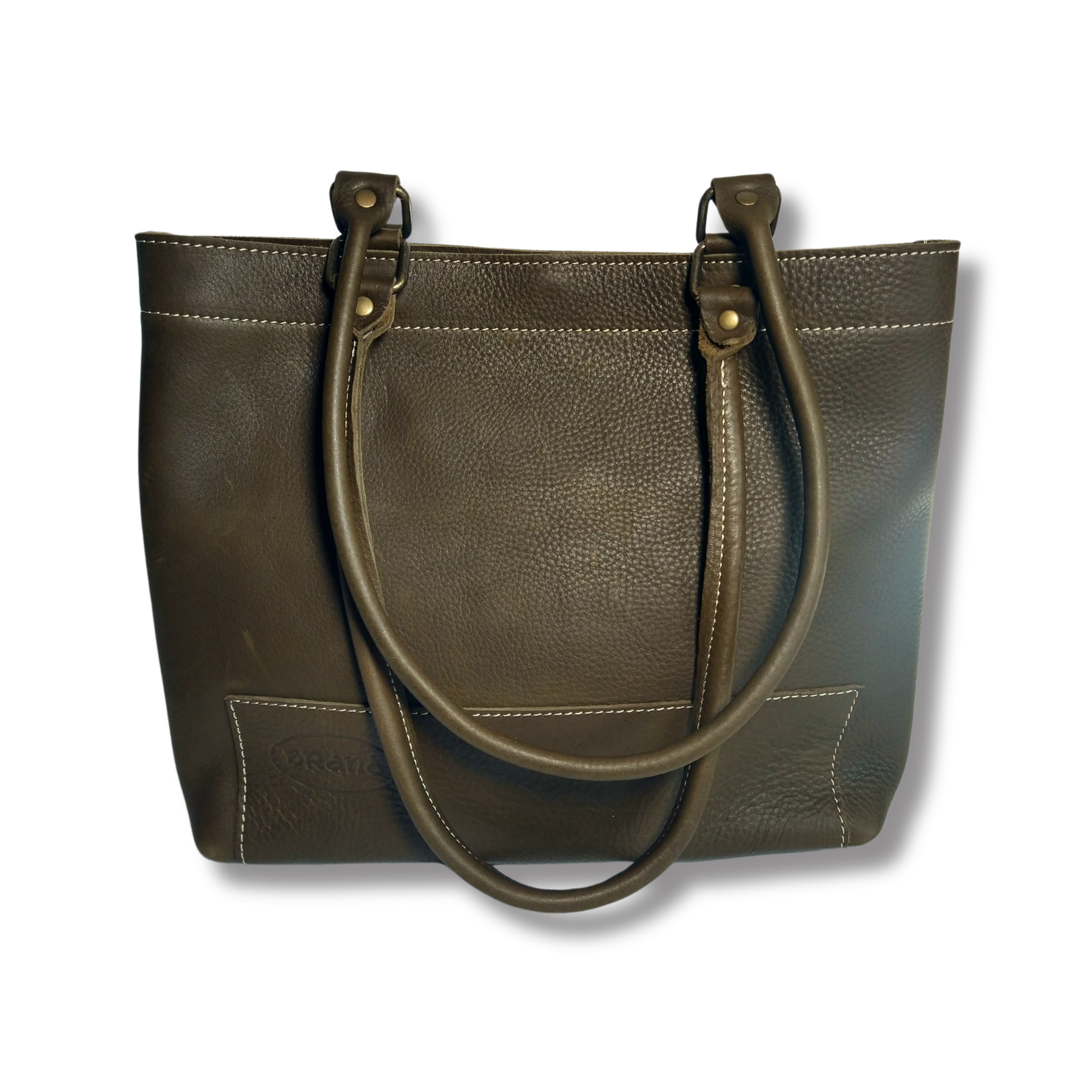 Brand Bags leather Mid-size Tote front - Olive