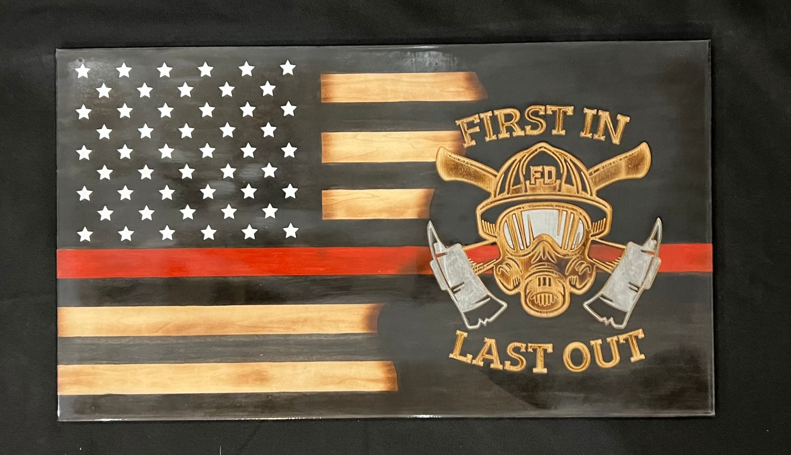 Fire Fighter wooden flag
