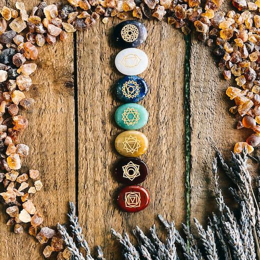 7 Chakra Palm Stone Gift Set- (Black Velvet Bag)