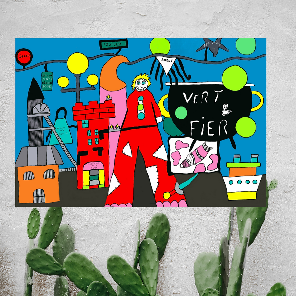 Affiche Saint-Etienne en couleur accrochée dans un salon – illustration colorée de La Peigneuse de Girafes