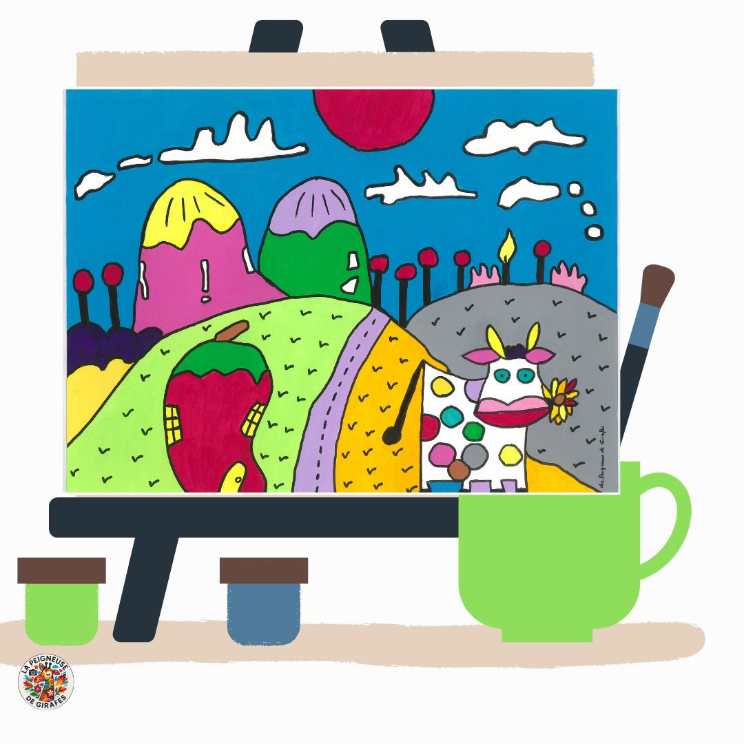 Carte postale – La Vache à pois et la Maison Poivron La Peigneuse de Girafes