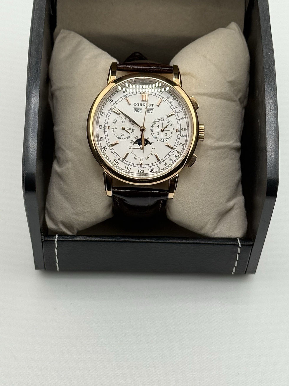 Thumbnail: CORGEUT Pilot Men's Automatic Watch 42mm Rose Dial Date Week Month Year Calendar