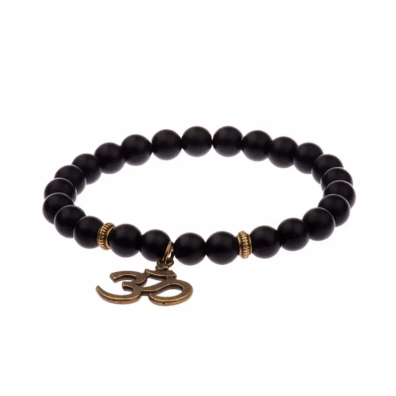 Thumbnail: Charm Retro Buddha Bead Black Natural Stone Chakra Bracelets