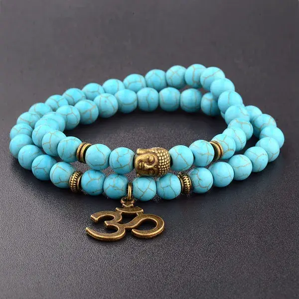 Thumbnail: Charm Retro Buddha Bead Black Natural Stone Chakra Bracelets