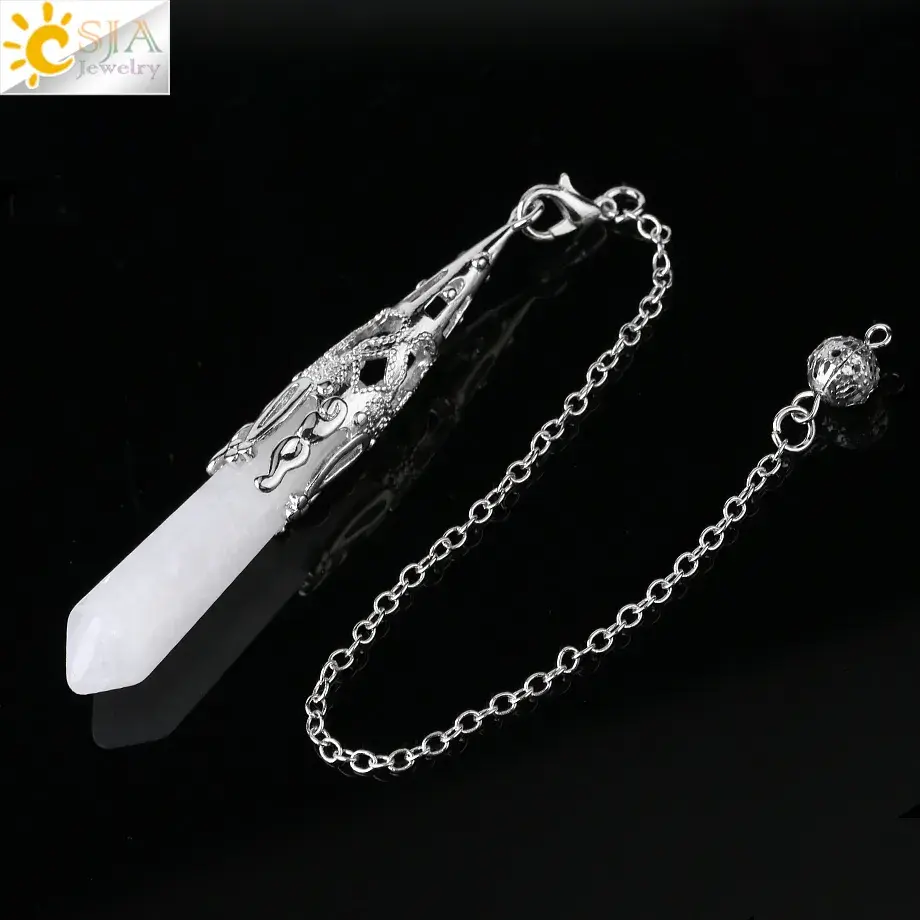 Thumbnail: Crystal Pendulum Gem Stone Pendant Antique Bronze Quartz