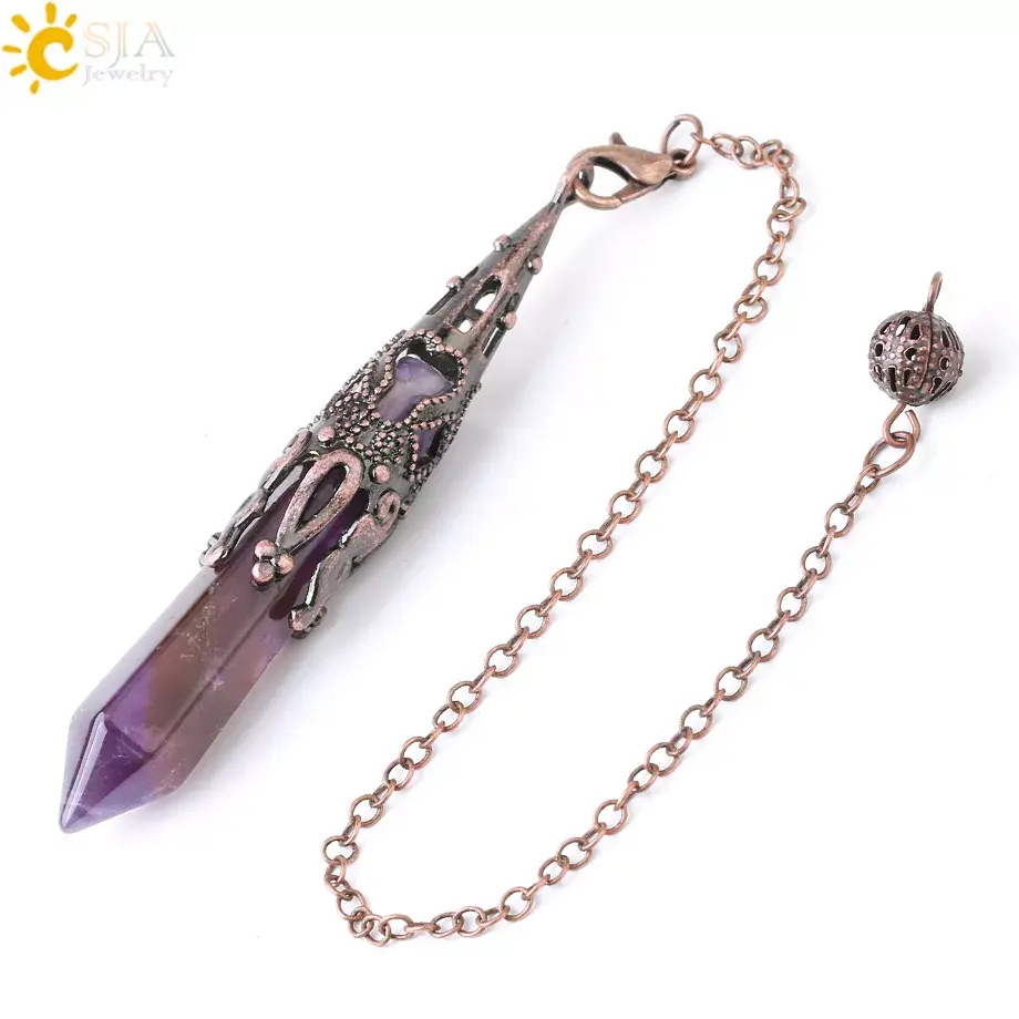 Thumbnail: Crystal Pendulum Gem Stone Pendant Antique Bronze Quartz