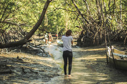 Alice de costas, tirando foto