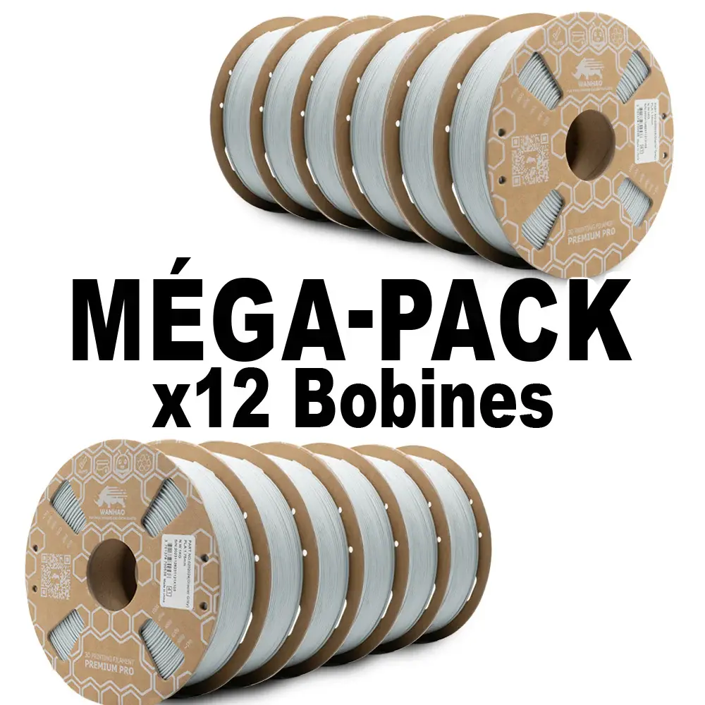 MEGA PACK - PLA PREMIUM WANHAO GRIS GLACIER 1Kg x 12