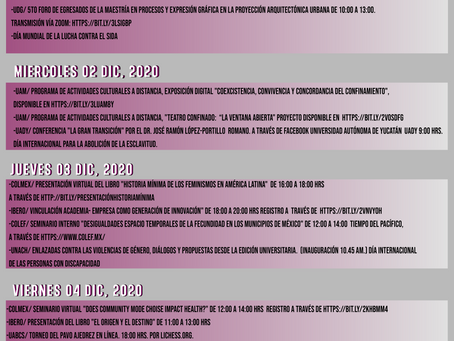 Agenda: 30 nov.al 6 de dic. 2020