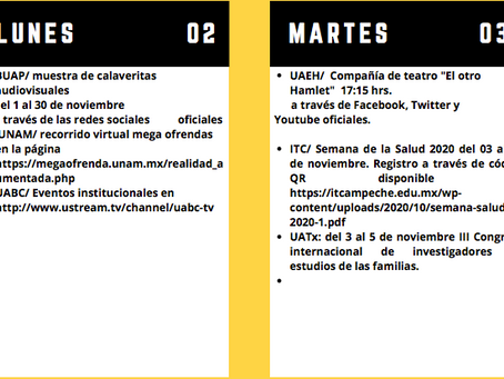 Agenda semanal: 2 al 8 de noviembre 2020