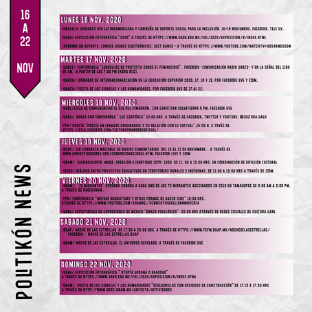 Agenda semanal 16 al 22 de noviembre