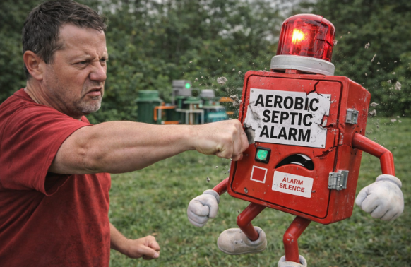 man punching aerobic septic alarm