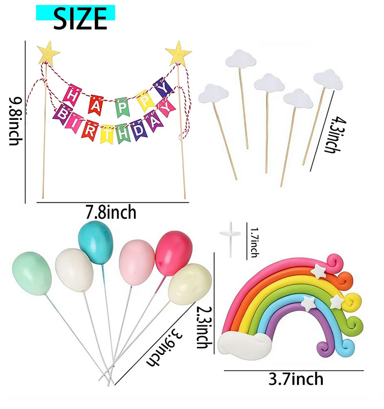 Thumbnail: Party Decoration Rainbow Birthday Pull Flag Handle Cake Topper