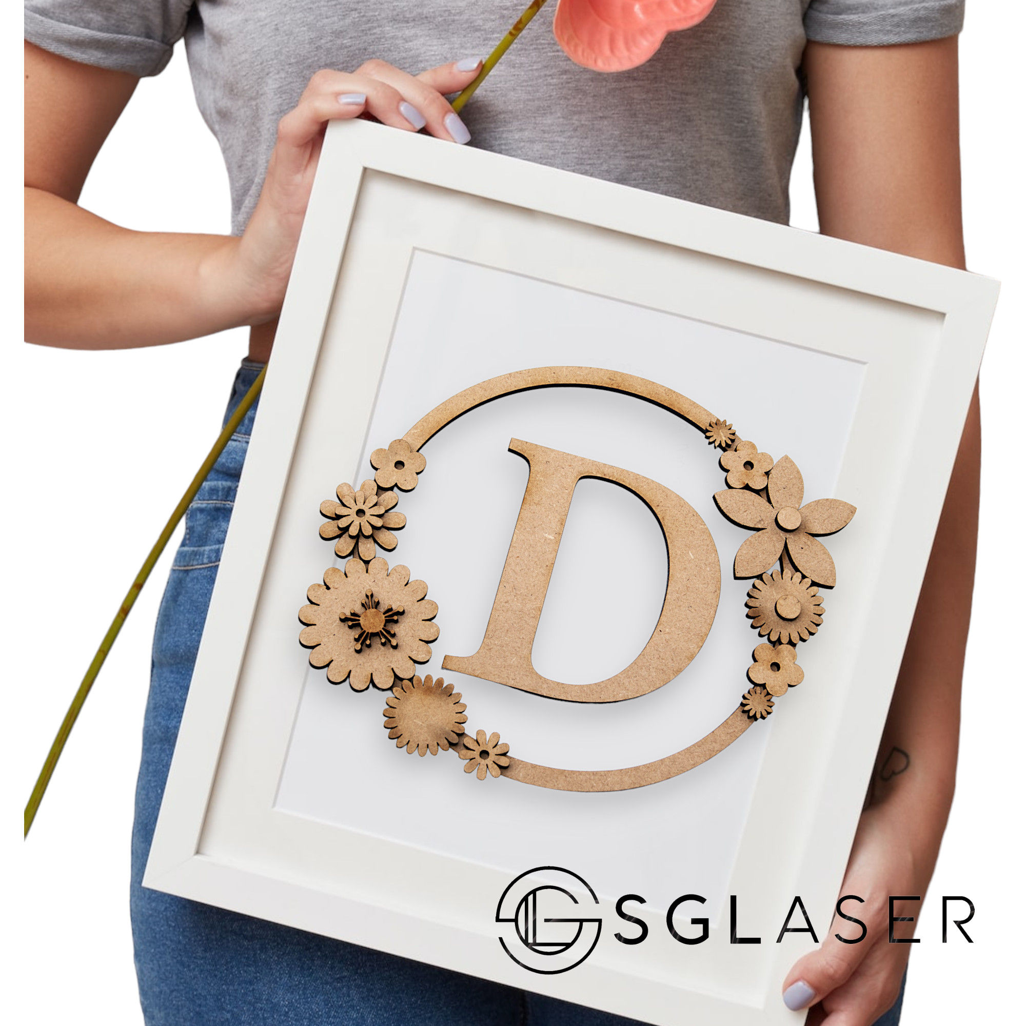 Personalised letter flower hoop | Craft shape - A1913