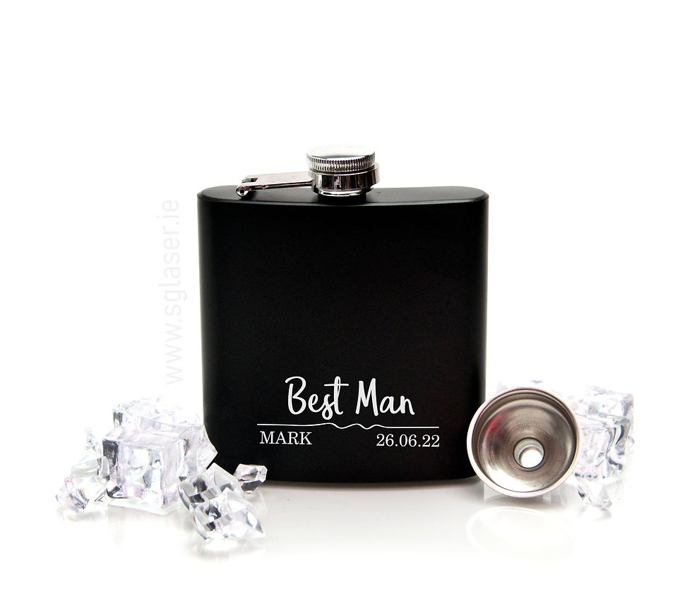 Thumbnail: Personalised Hip Flask for wedding | Black Hip Flask with Gift Box - HP007