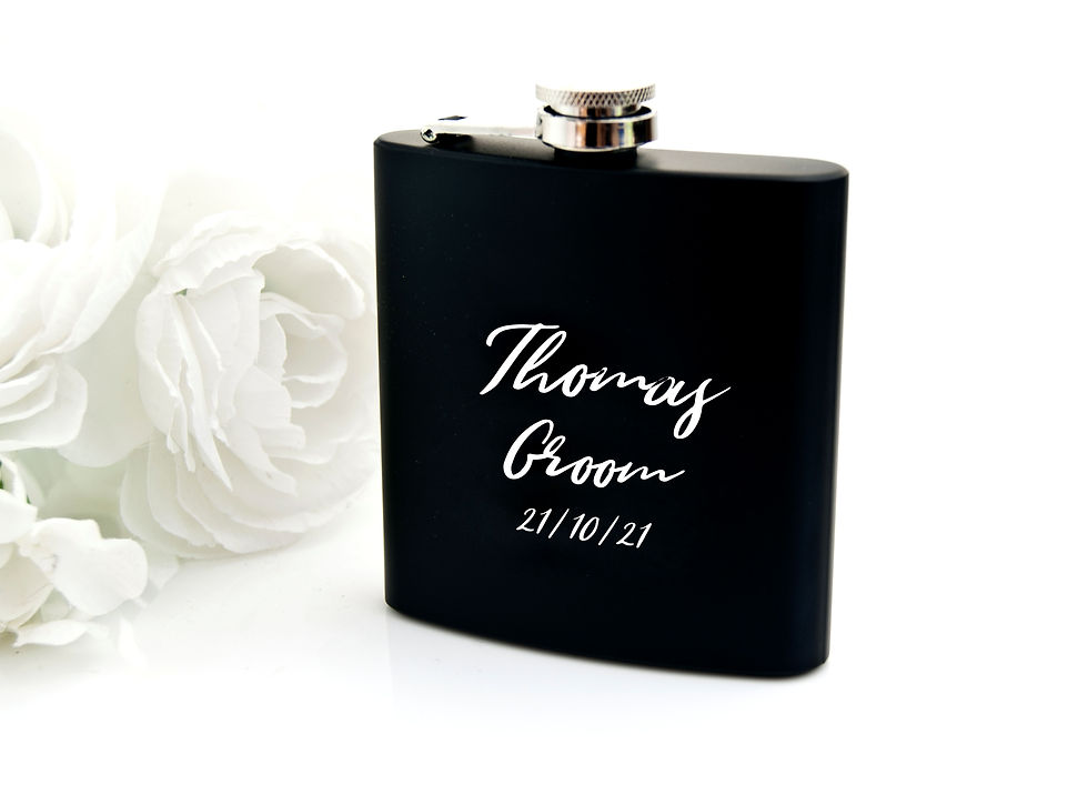 Thumbnail: Personalised Hip Flask for wedding | Black Hip Flask with Gift Box HP026