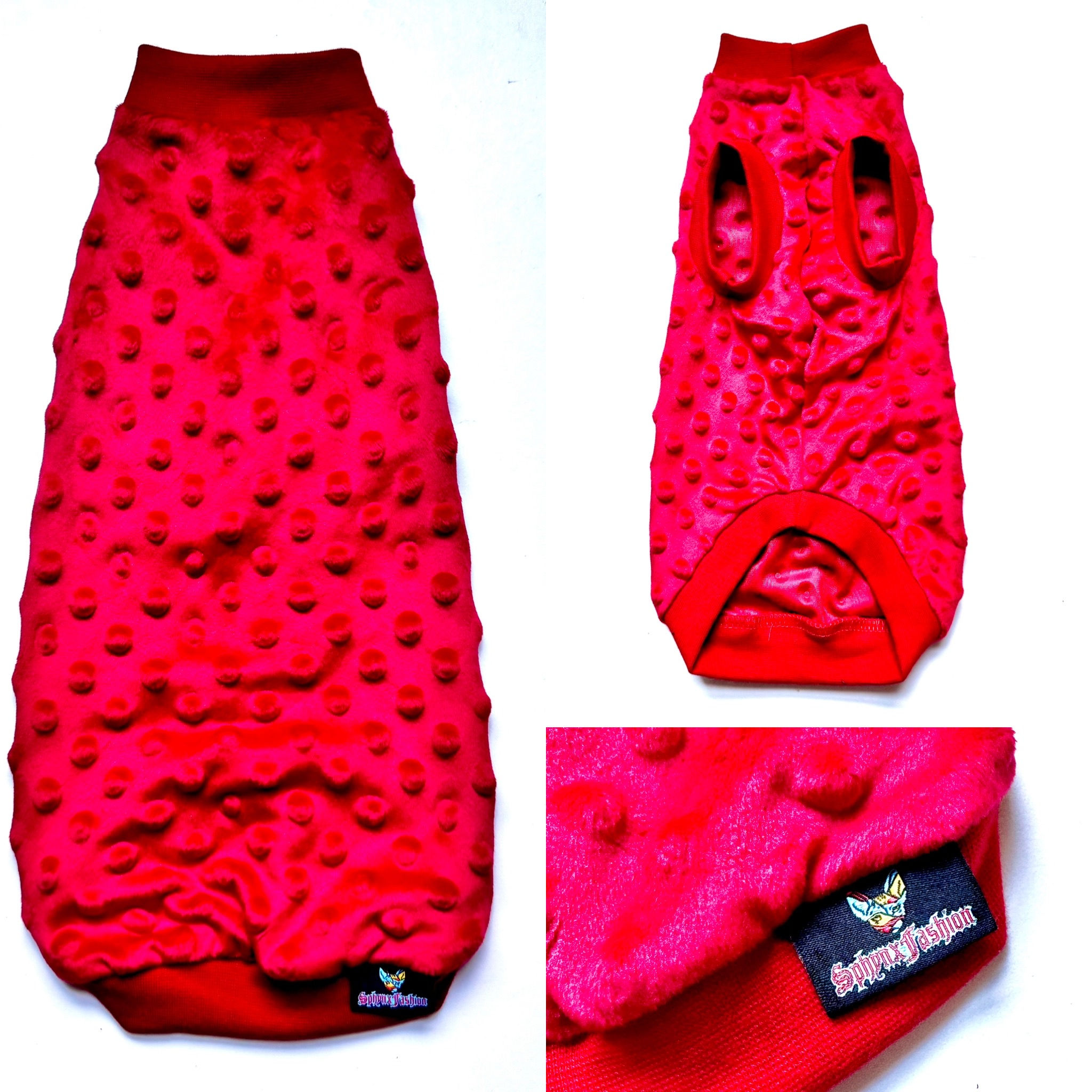 Red Minky Fleece - Sphynx Cat Top